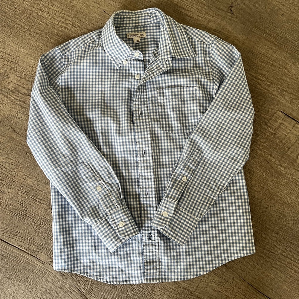 Worn once - Crewcuts light blue gingham checkered shirt (size 8)